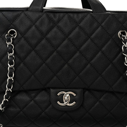 Chanel Caviar Quilted Large Travel Flap Tote Black Black 8 of 10