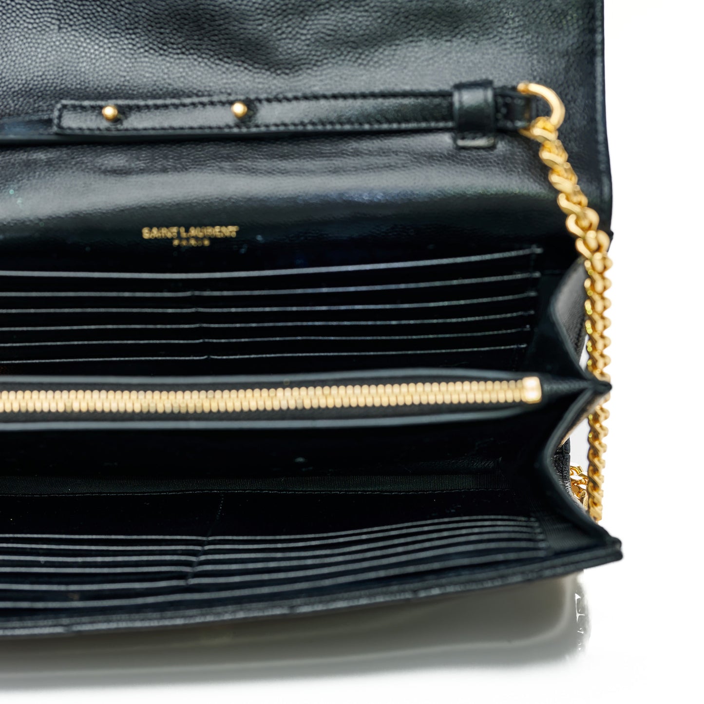 Grain De Poudre Matelasse Chevron Monogram Chain Wallet Black