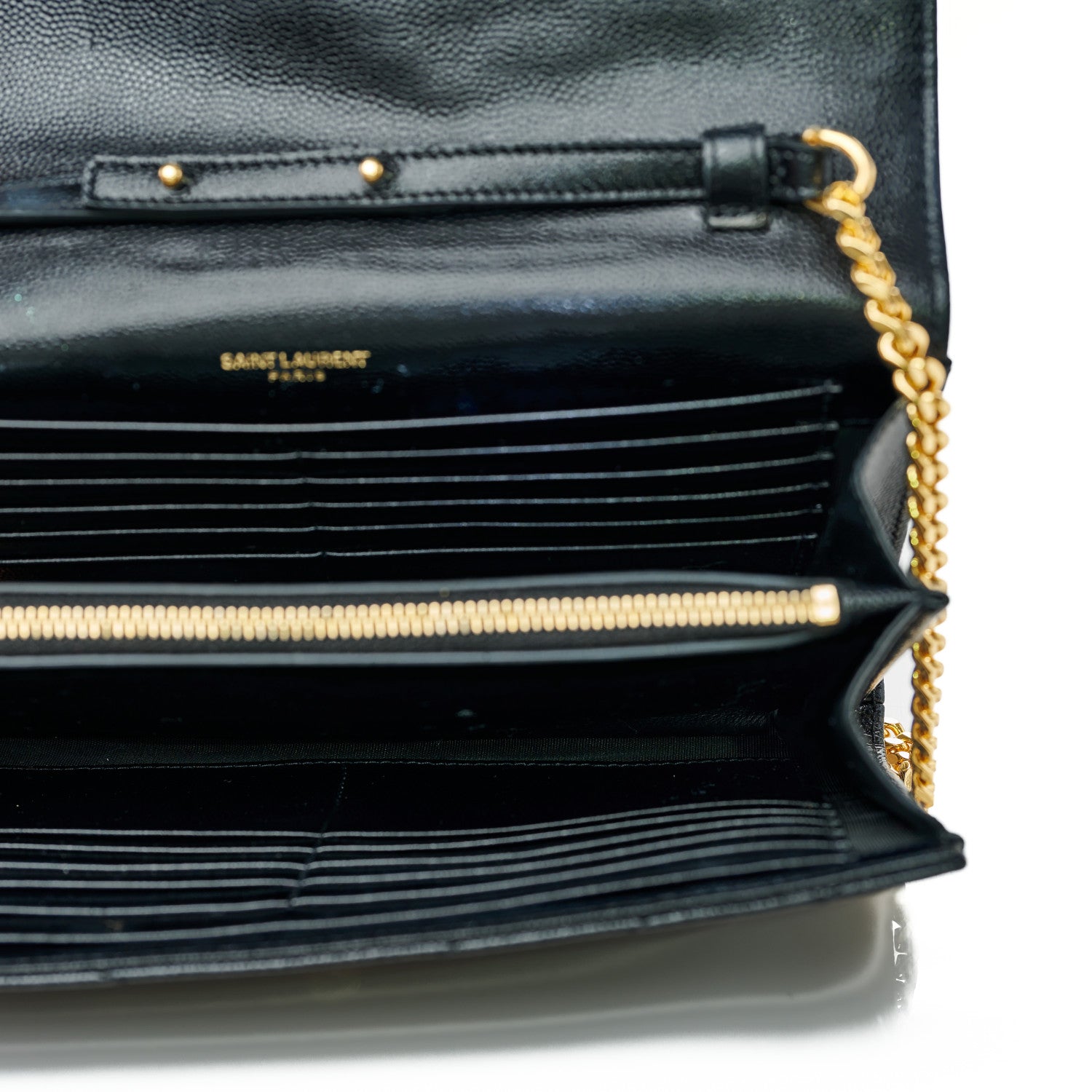 Saint Laurent Grain De Poudre Matelasse Chevron Monogram Chain Wallet Black 4 of 9