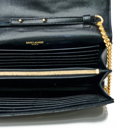 Saint Laurent Grain De Poudre Matelasse Chevron Monogram Chain Wallet Black 4 of 9