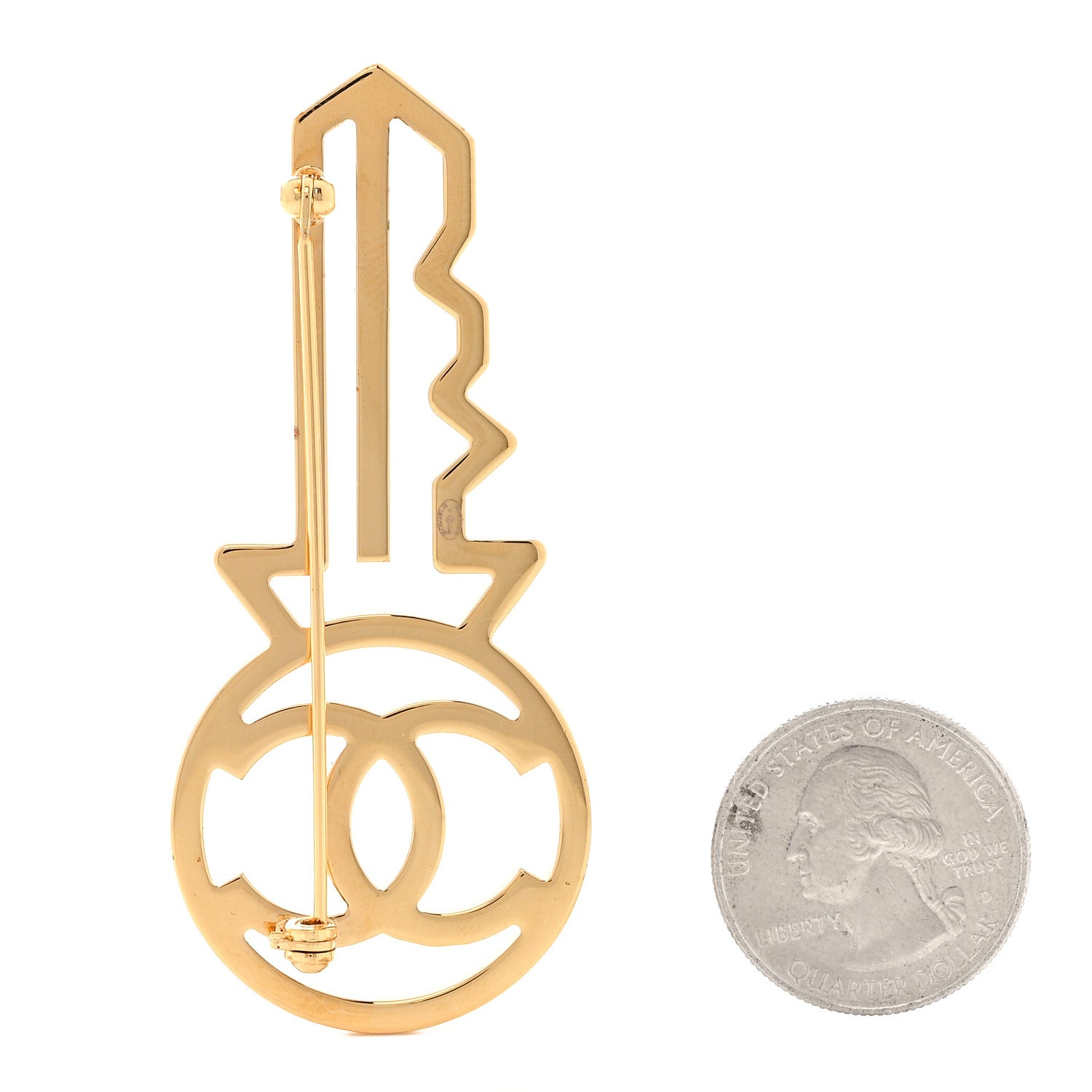 Chanel Crystal CC Key Brooch Black Gold 2 of 3