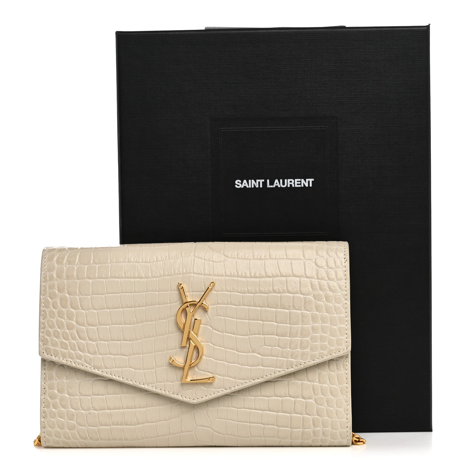 Saint Laurent Calfskin Crocodile Embossed Monogram Uptown Chain