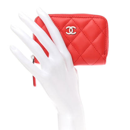 Chanel Lambskin Quilted Zip Around Coin Purse Wallet Light Red 2 of 8