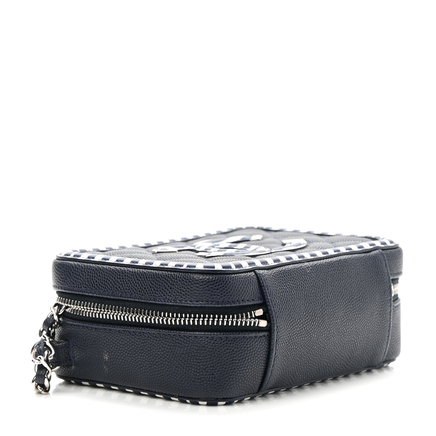 Chanel Caviar Quilted Striped Filigree Vanity Clutch With Chain Navy White 5 of 10
