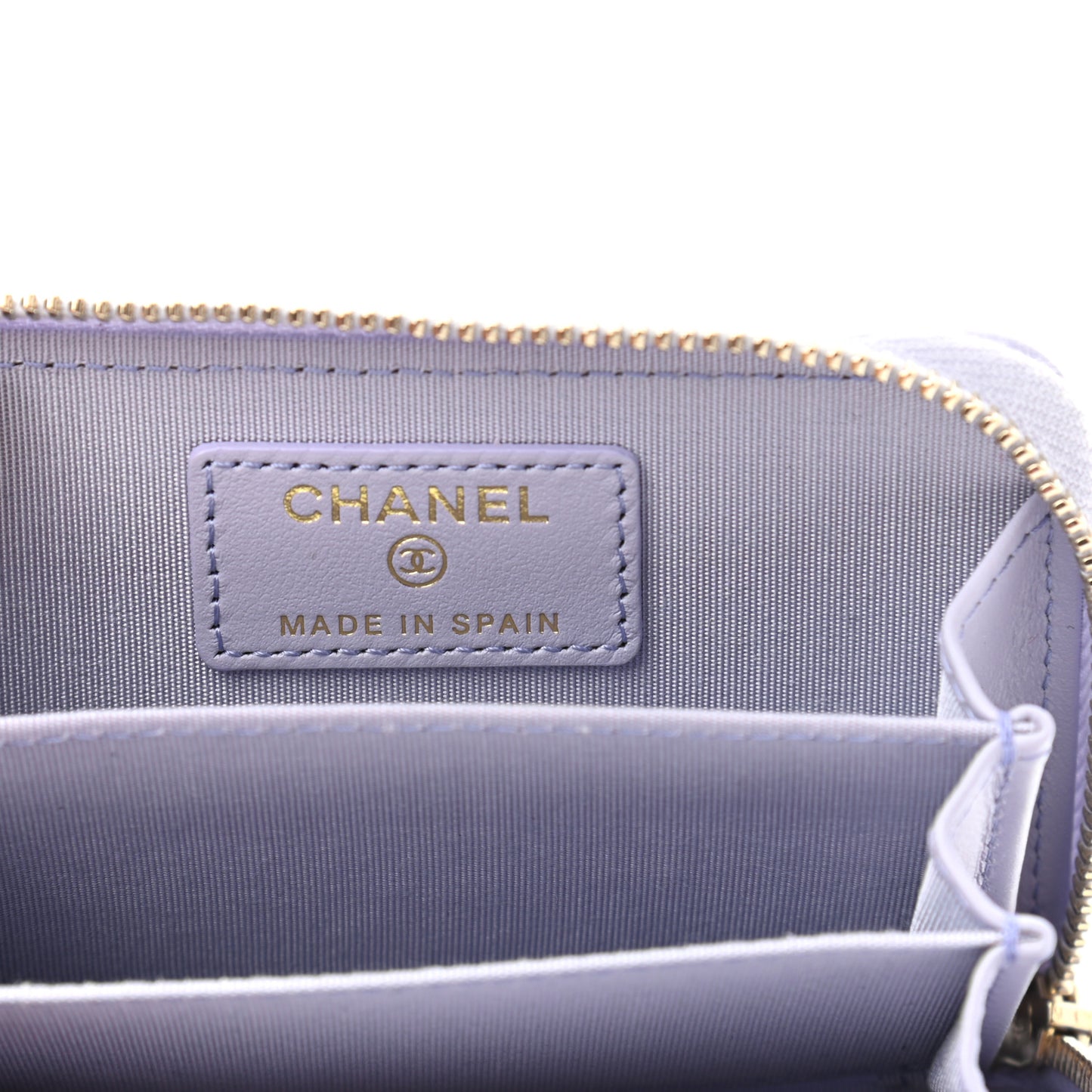 Lambskin Quilted 19 Zip Around Coin Purse Wallet Light Purple
