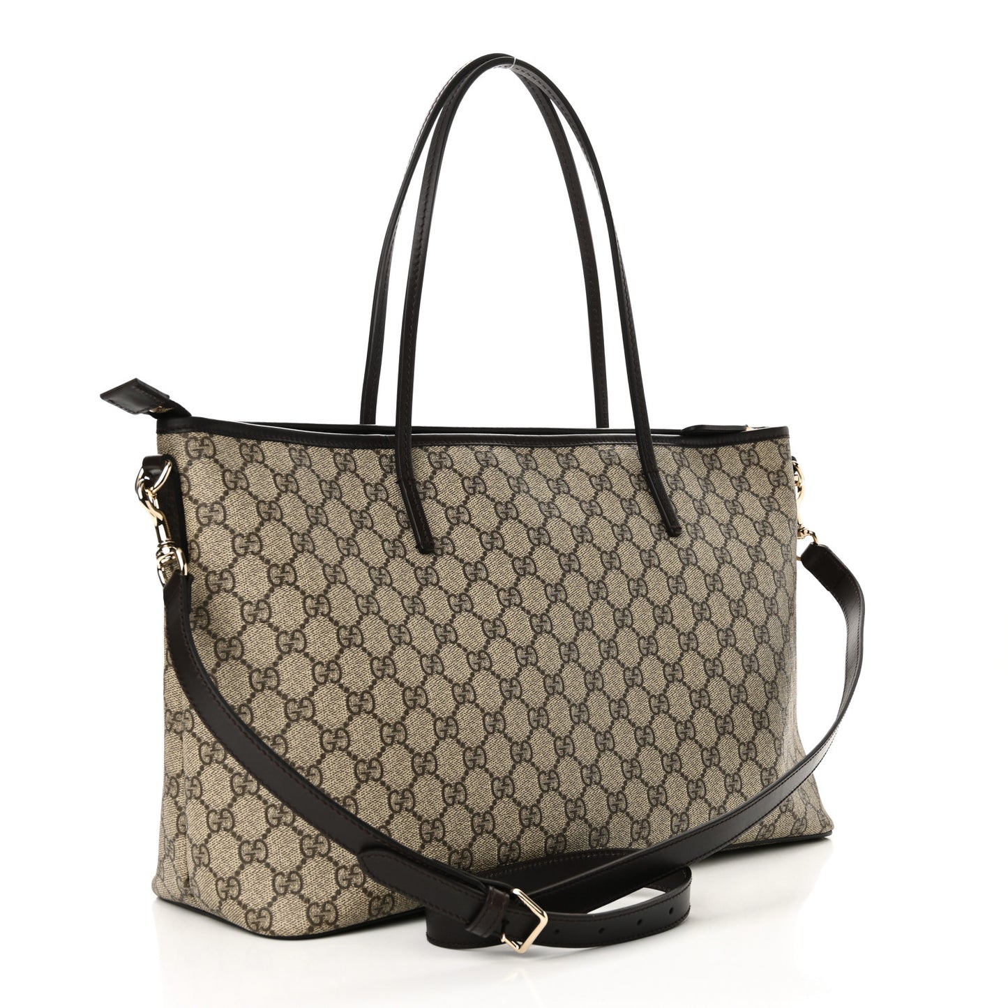 GG Supreme Monogram Medium Zippered Tote Dark Brown