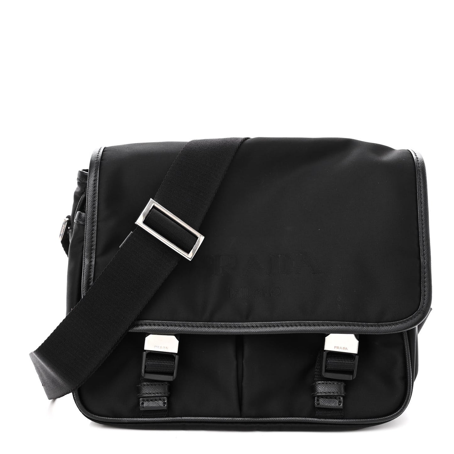 Tessuto Nylon Saffiano Logo Messenger Bag Black