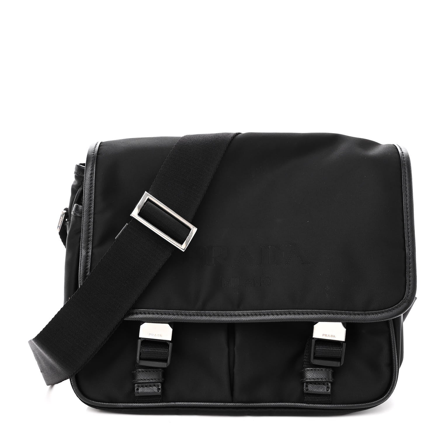 Prada Tessuto Nylon Saffiano Logo Messenger Bag Black 1 of 9