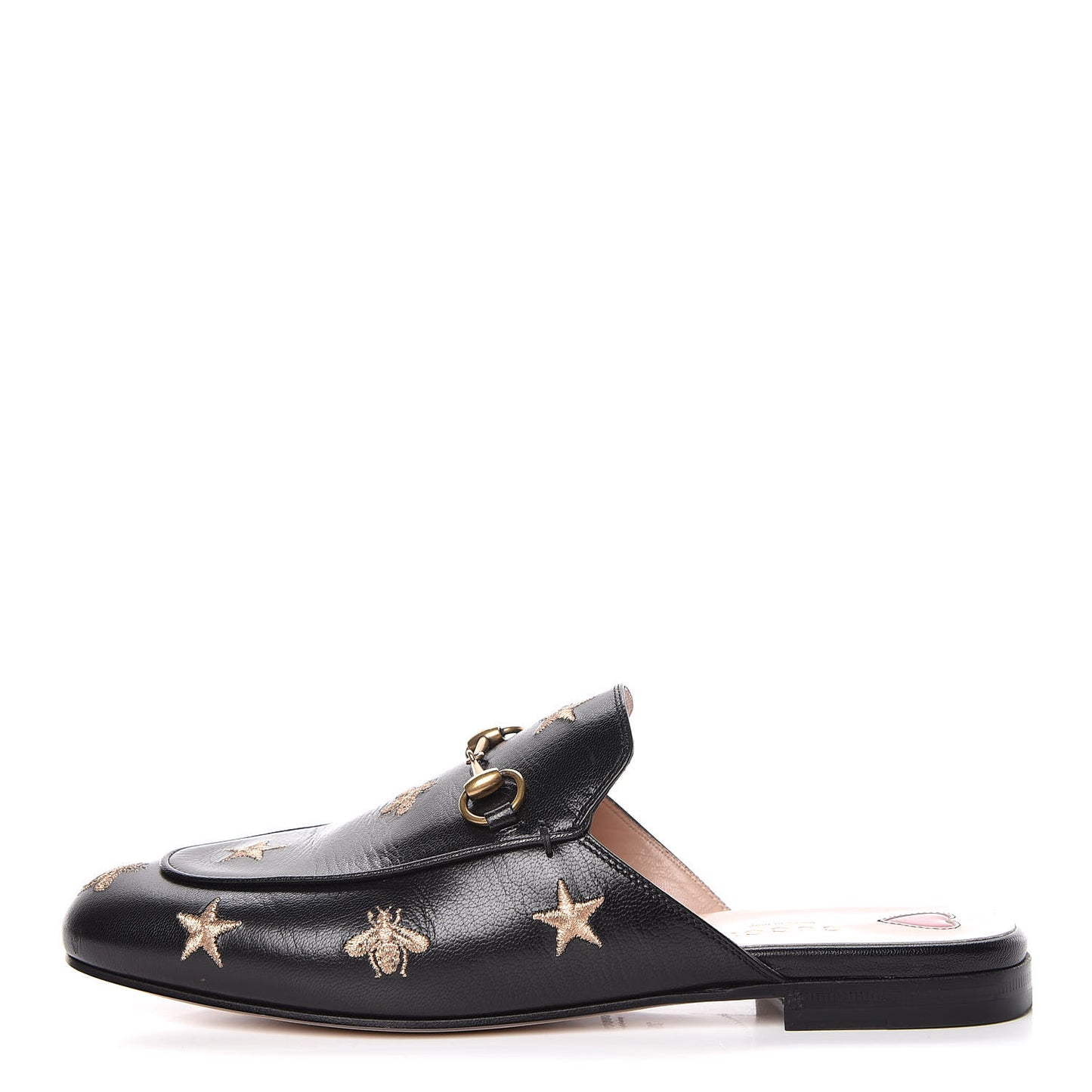 Goatskin Bee Star Embroidered Womens Princetown Slippers 39 Black