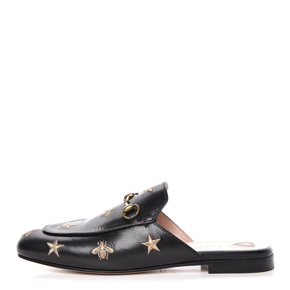 Gucci Goatskin Bee Star Embroidered Womens Princetown Slippers 39 Black 1 of 11