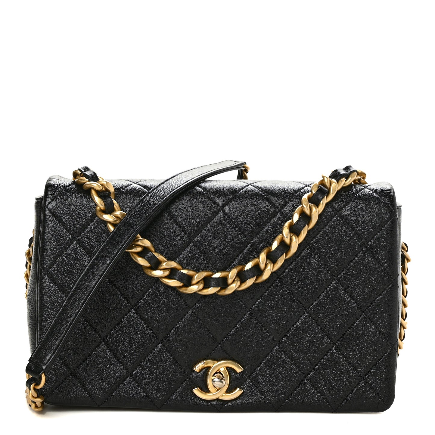 Shiny Lambskin Quilted Medium Fashion Therapy Flap Bag Black