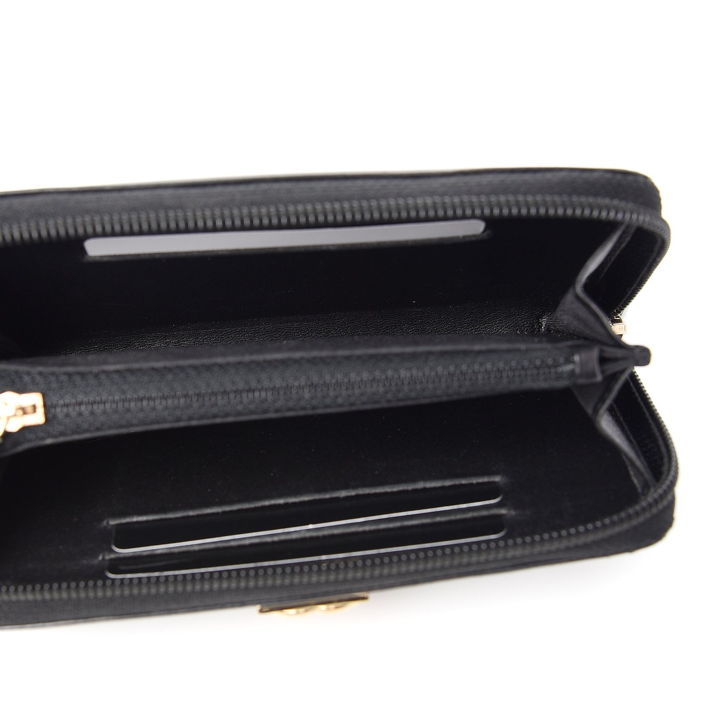 Glazed Calfskin Quilted Small Boy Zip Around Wallet Black