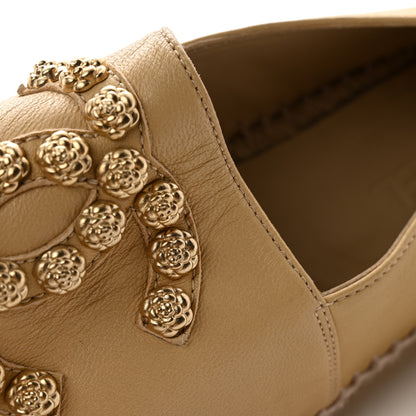 Chanel Lambskin CC Camellia Stud Espadrilles 40 Beige Black 10 of 11