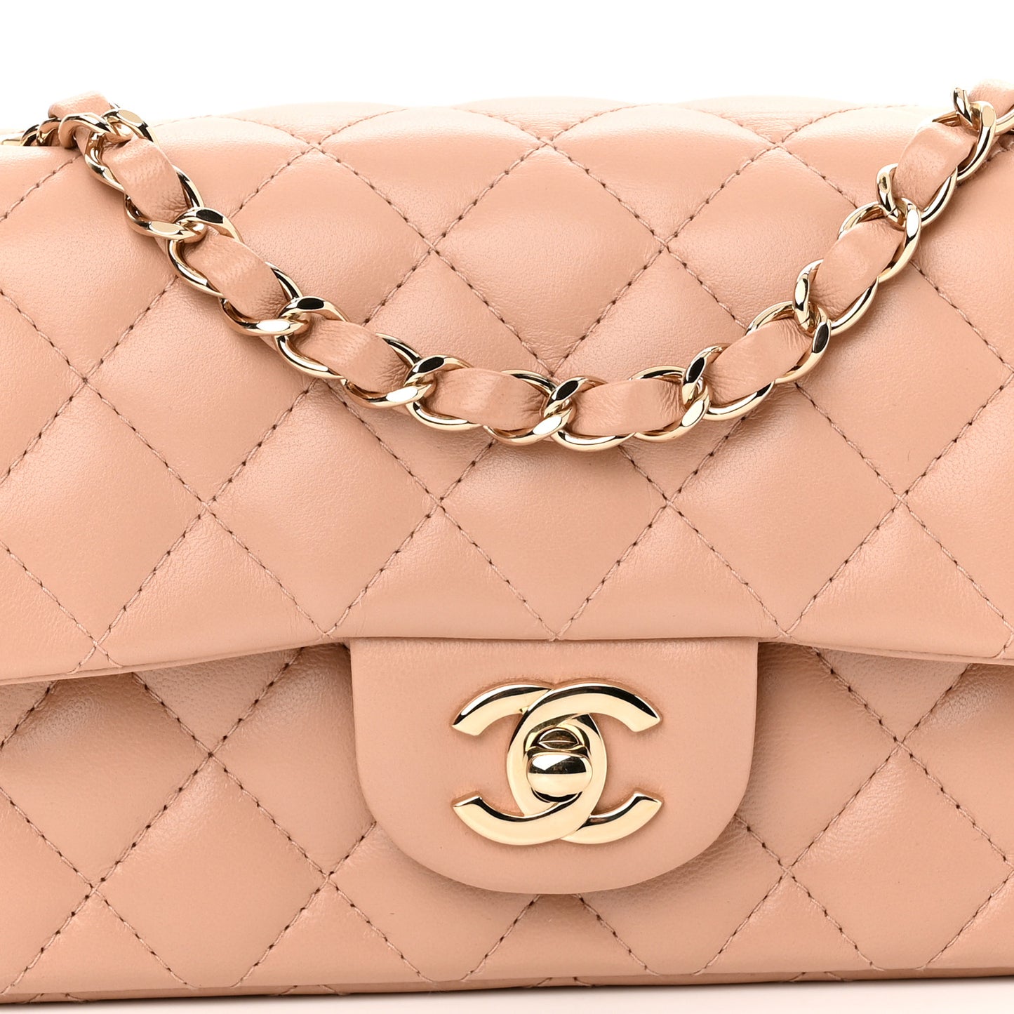 Lambskin Quilted Mini Rectangular Flap Beige