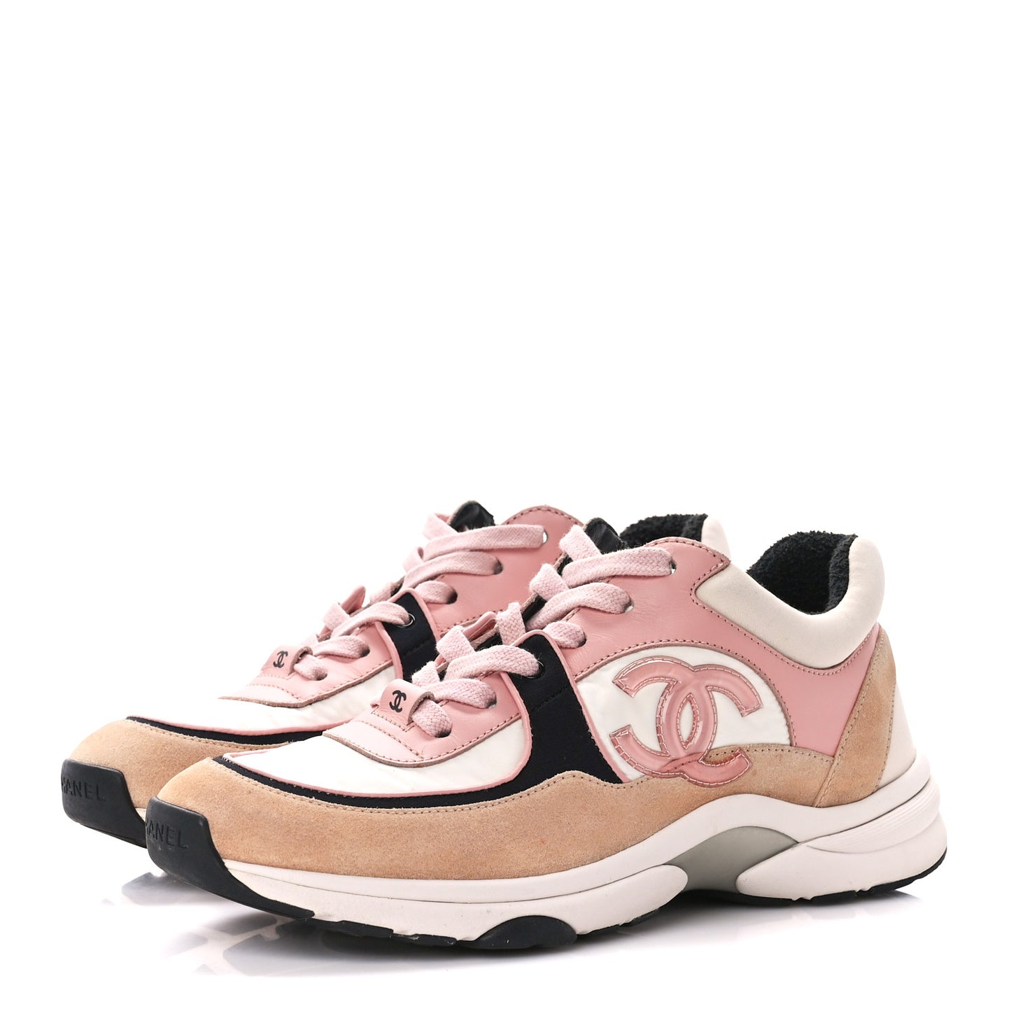 Nylon Lambskin Suede Calfskin CC Sneakers 38 Pink White Black