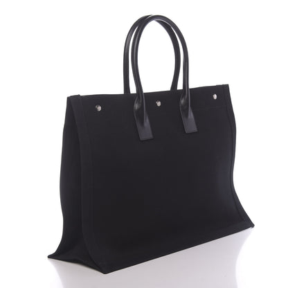 Saint Laurent Linen Calfskin Rive Gauche Tote Black 3 of 9