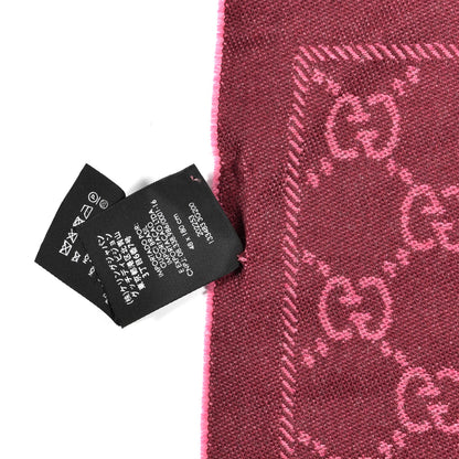 Gucci Wool Jacquard Monogram Reversible Stencil Fringe Scarf Pink Red 6 of 7