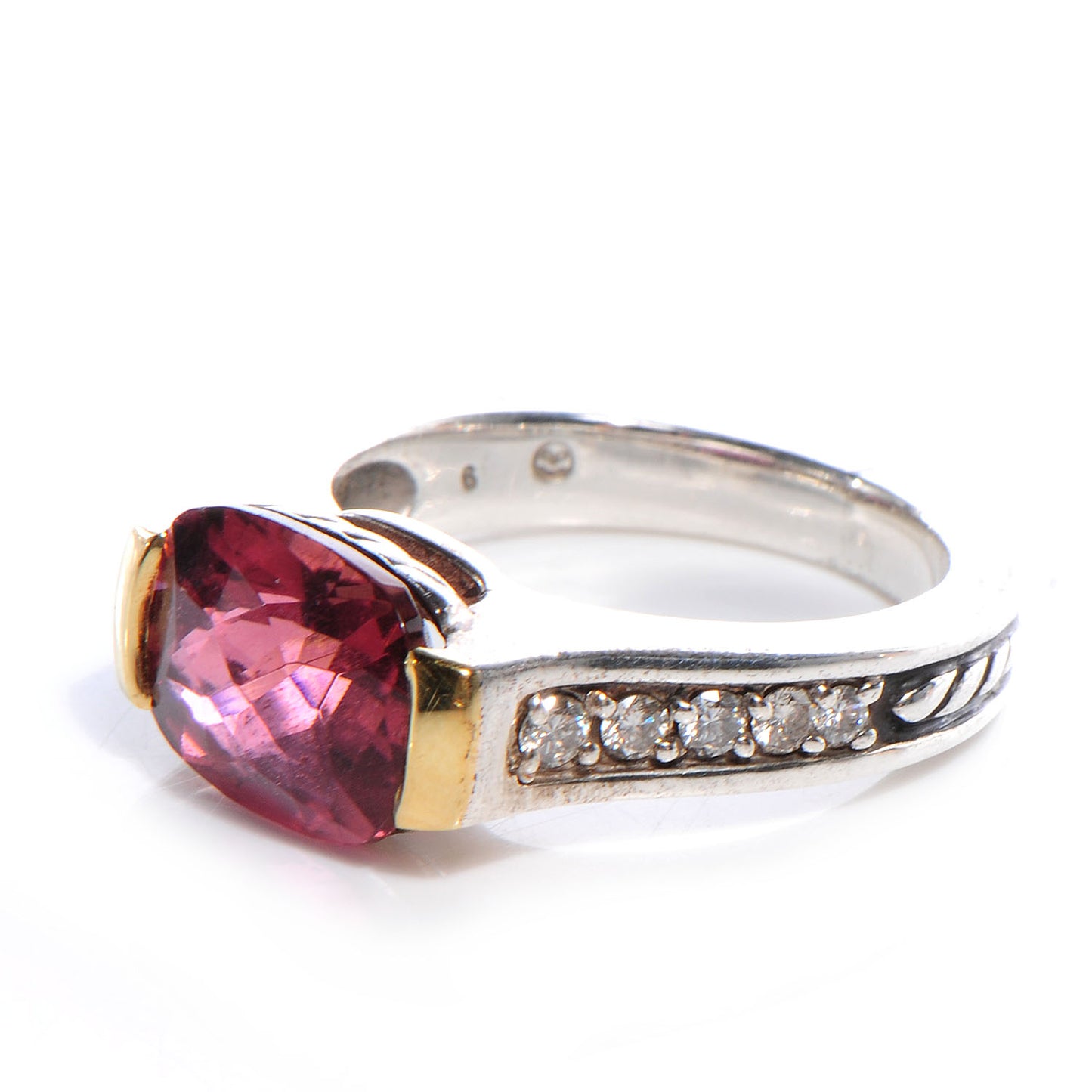 Sterling Silver Diamond Tourmaline Ring 6