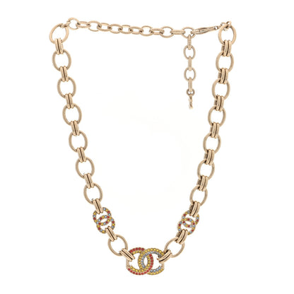 Chanel Crystal Chain CC Choker Necklace Gold Multicolor 3 of 5