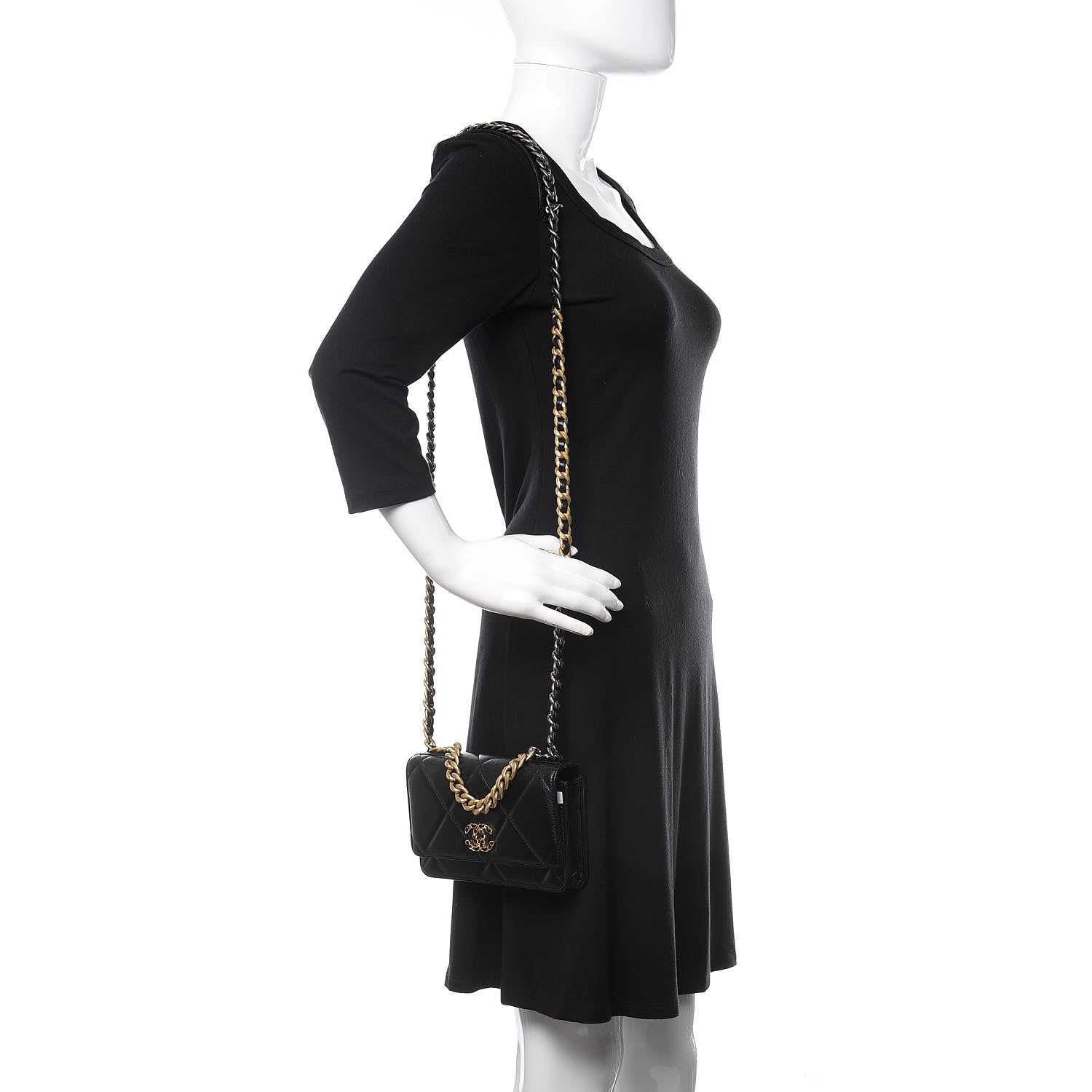 Chanel Lambskin Quilted 19 Wallet On Chain WOC Black 2 of 13