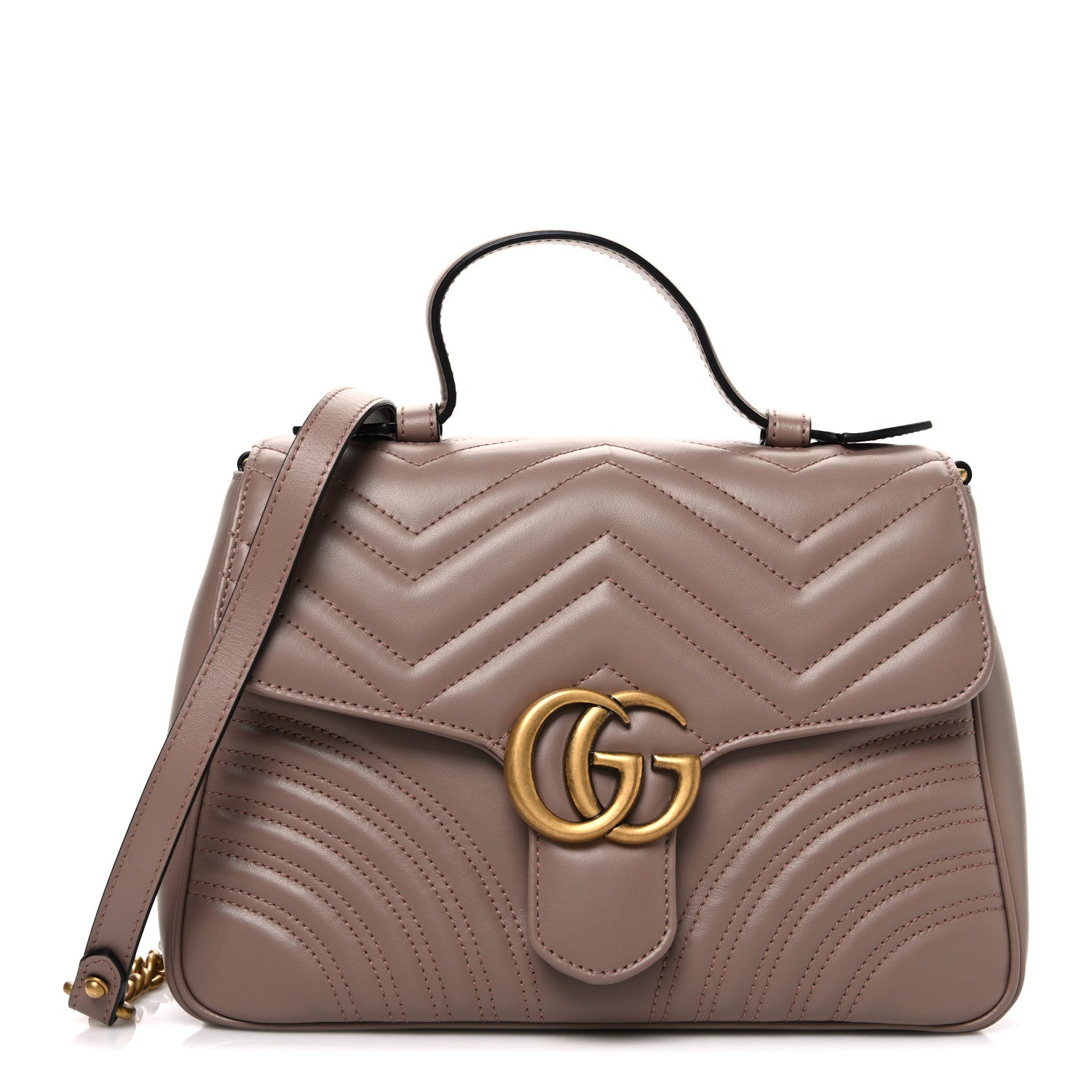 Gucci Calfskin Matelasse Small GG Marmont Top Handle Shoulder Bag Porcelain Rose 1 of 9