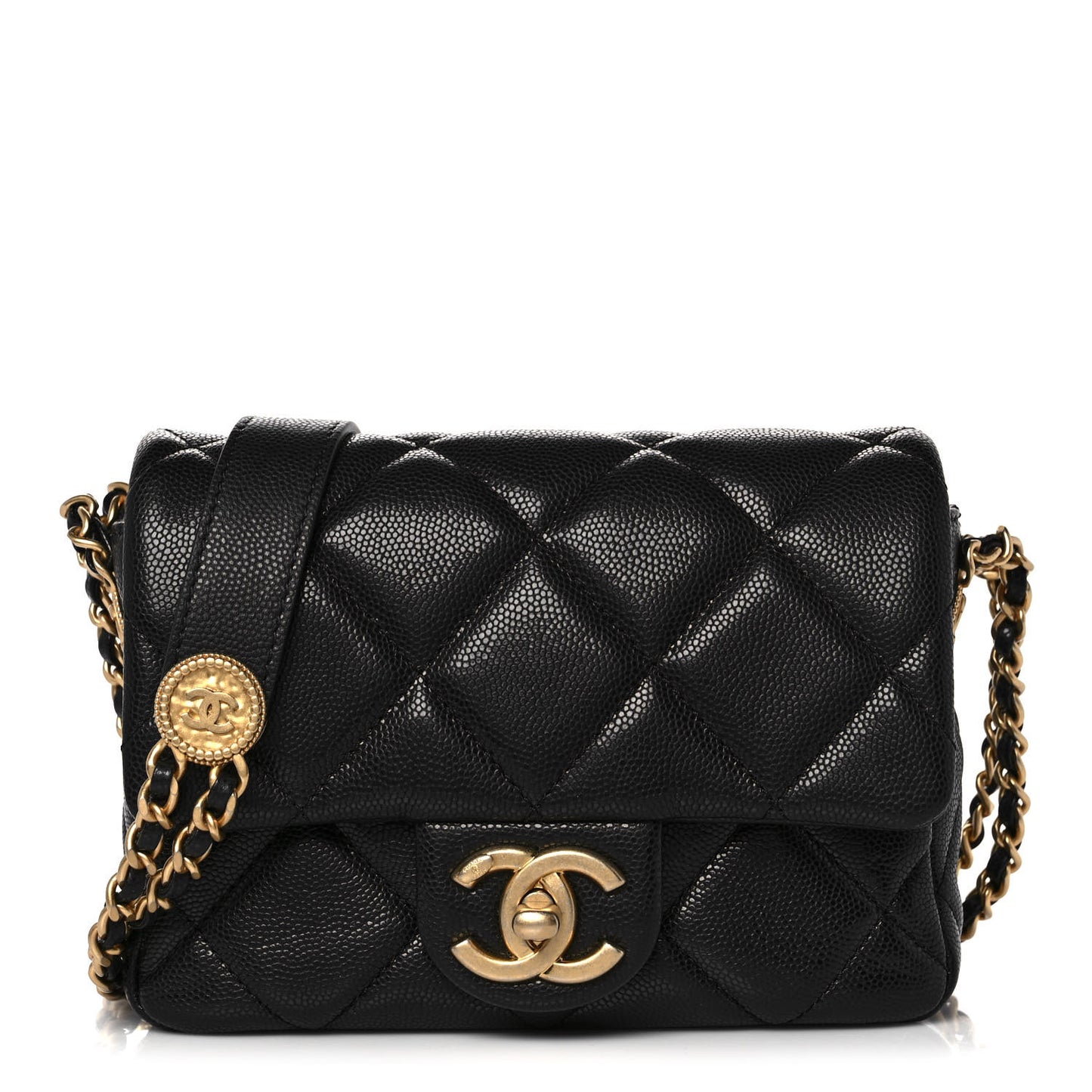 Caviar Quilted Mini Twist Your Buttons Flap Black