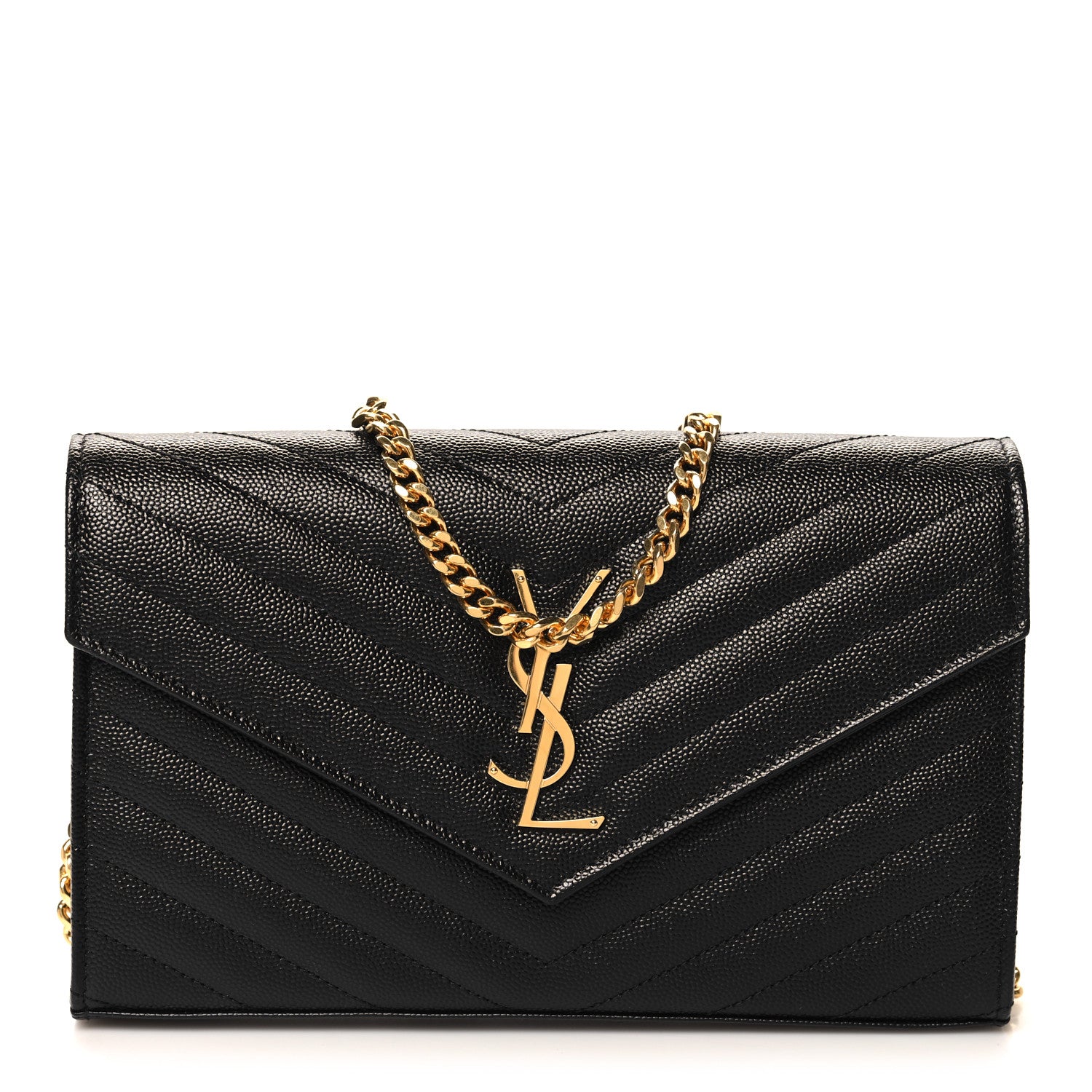 Saint Laurent Grain De Poudre Matelasse Chevron Monogram Chain Wallet  Black 1 of 11
