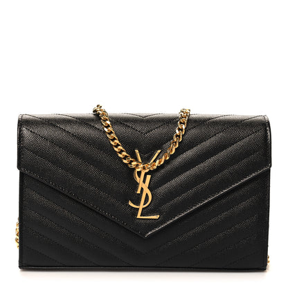 Saint Laurent Grain De Poudre Matelasse Chevron Monogram Chain Wallet  Black 1 of 11