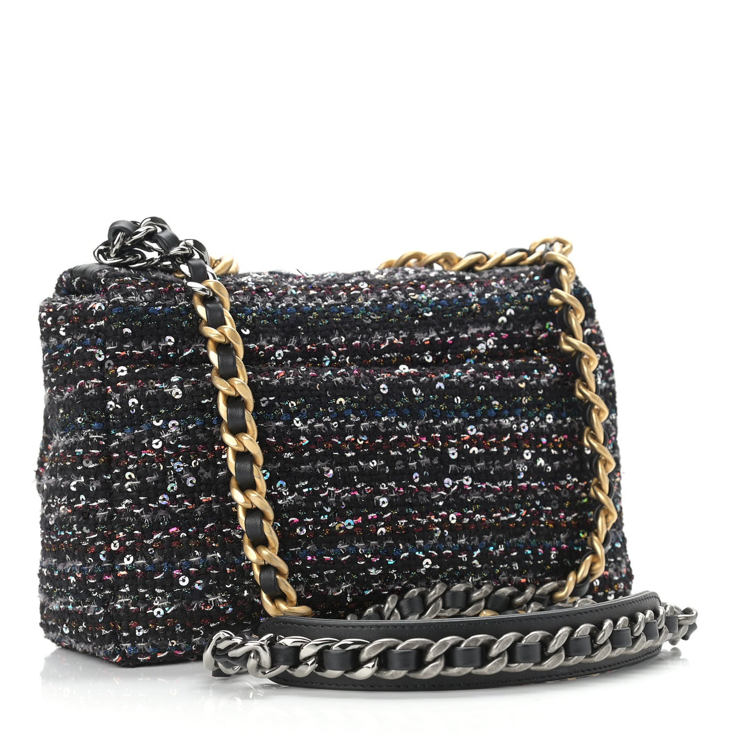 Tweed Sequin Quilted Medium Chanel 19 Flap Black Multicolor