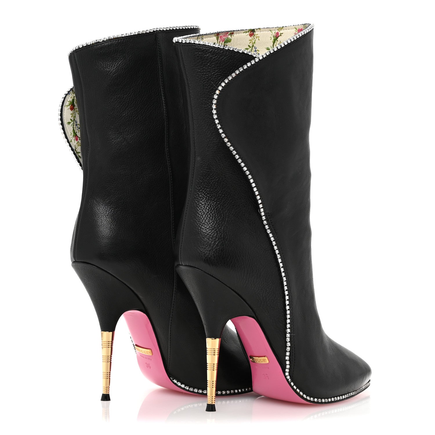 Gucci Calfskin Crystal Fosca Boots 36 Black 5 of 11