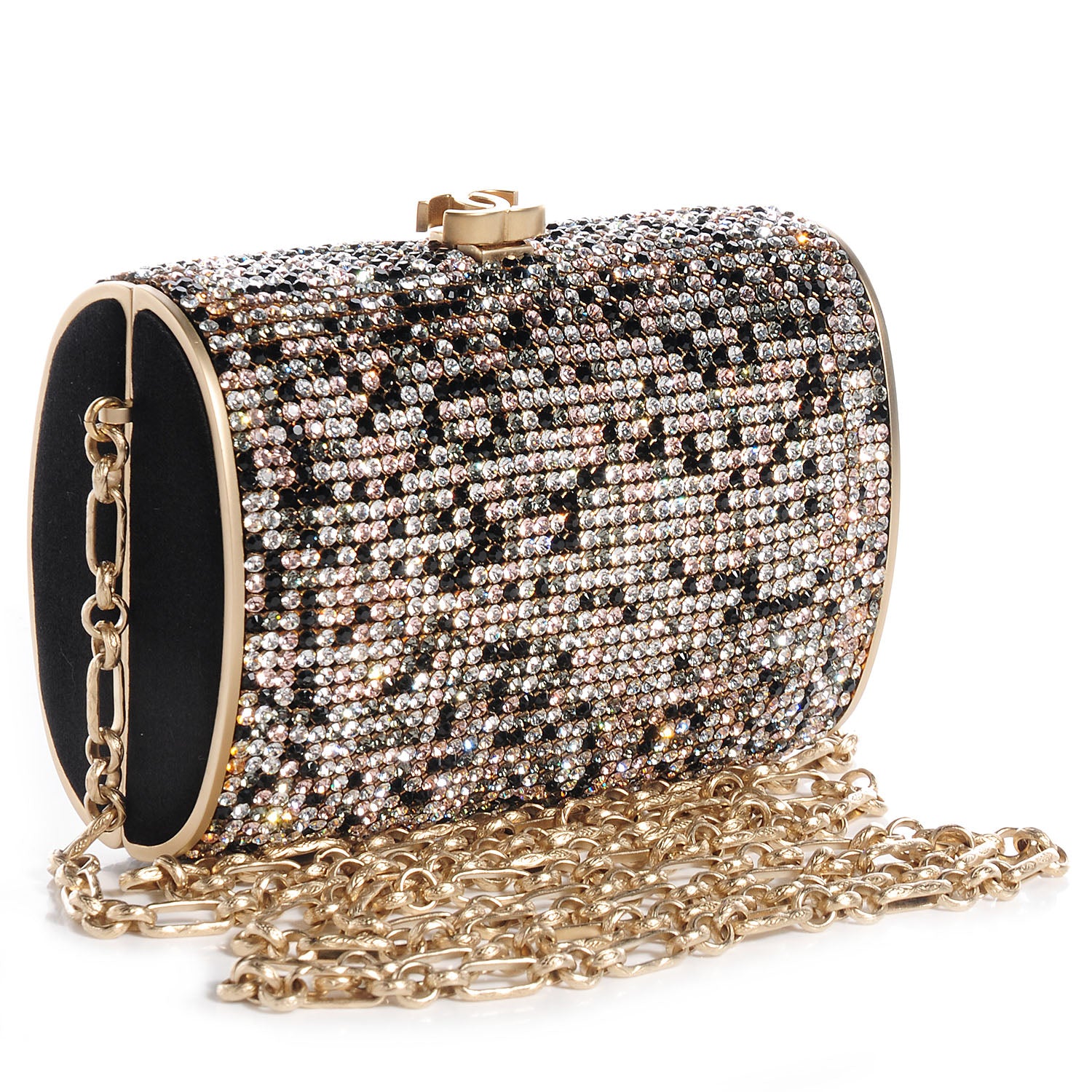 Chanel Swarovski Crystal Evening Bag Black Gold 3 of 7