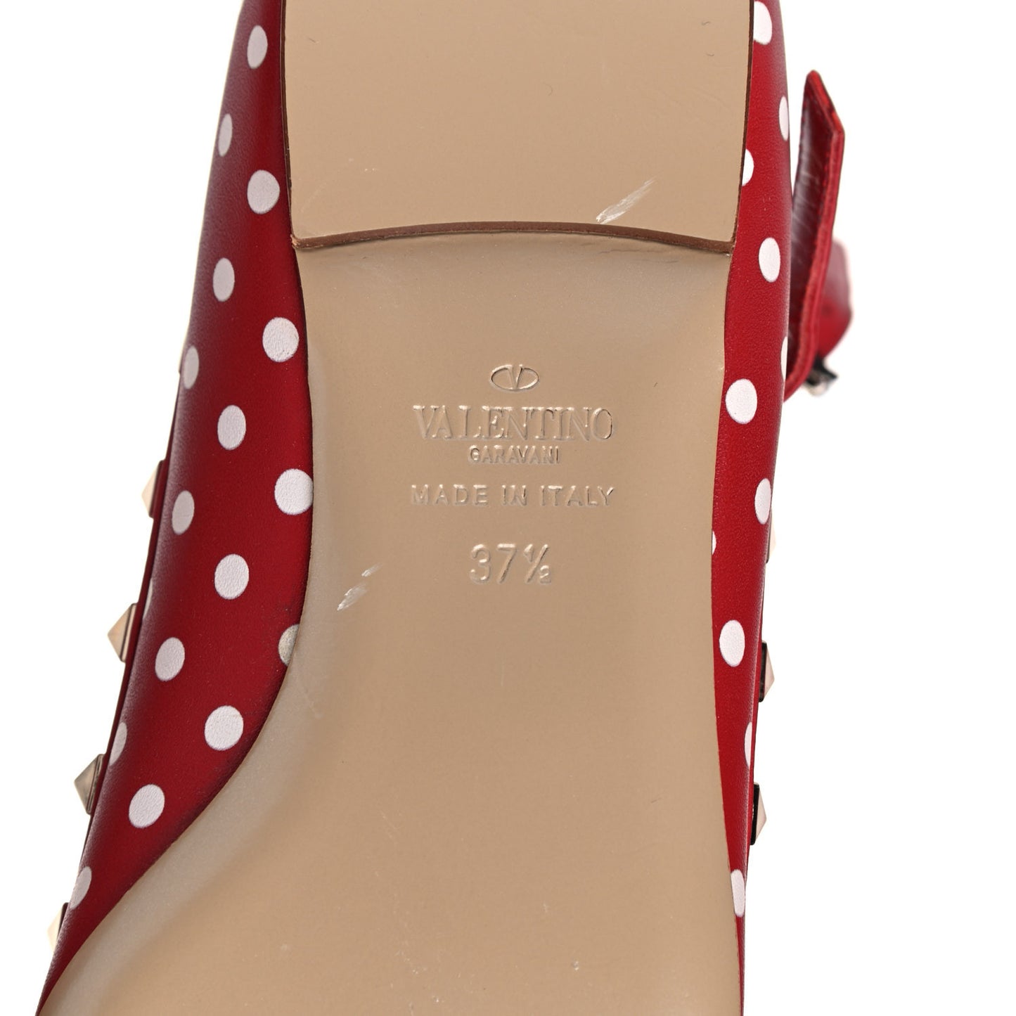 Calfskin Polka Dot Print Rockstud Cage Ballerina Flats 37.5 Red White
