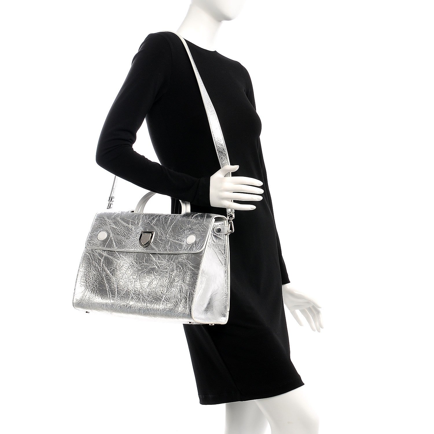 Christian Dior Metallic Calfskin Large Diorever Flap Silver 3 of 8