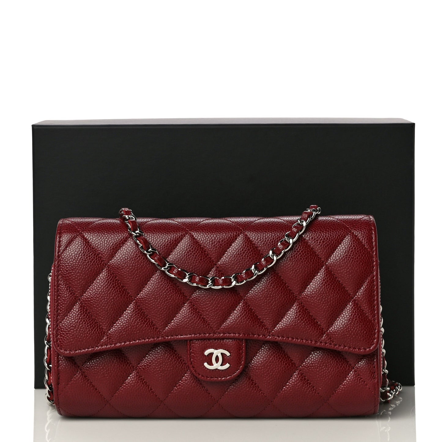 Caviar Quilted Phone Holder Wallet on Removable Chain Red