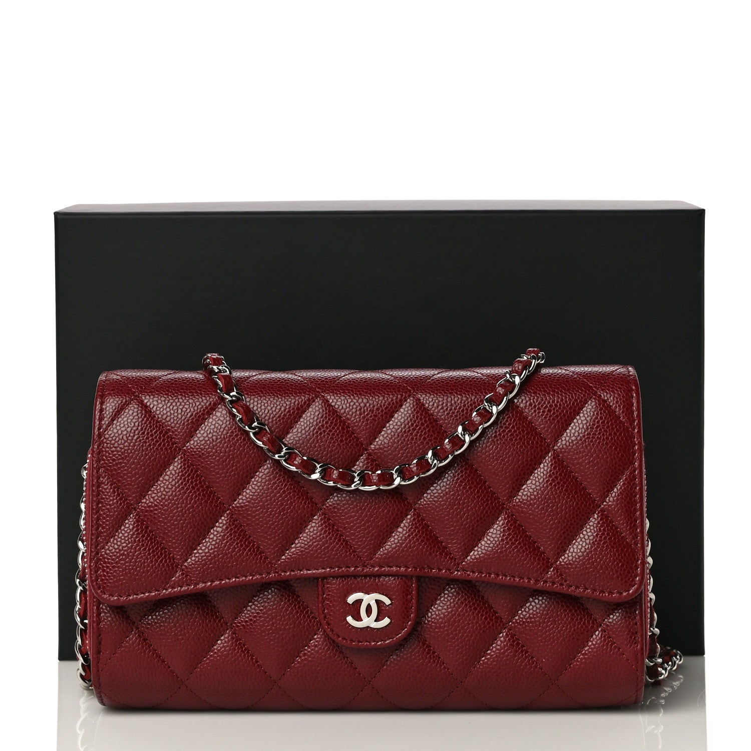 Chanel Caviar Quilted Phone Holder Wallet on Removable Chain Red 9 of 9