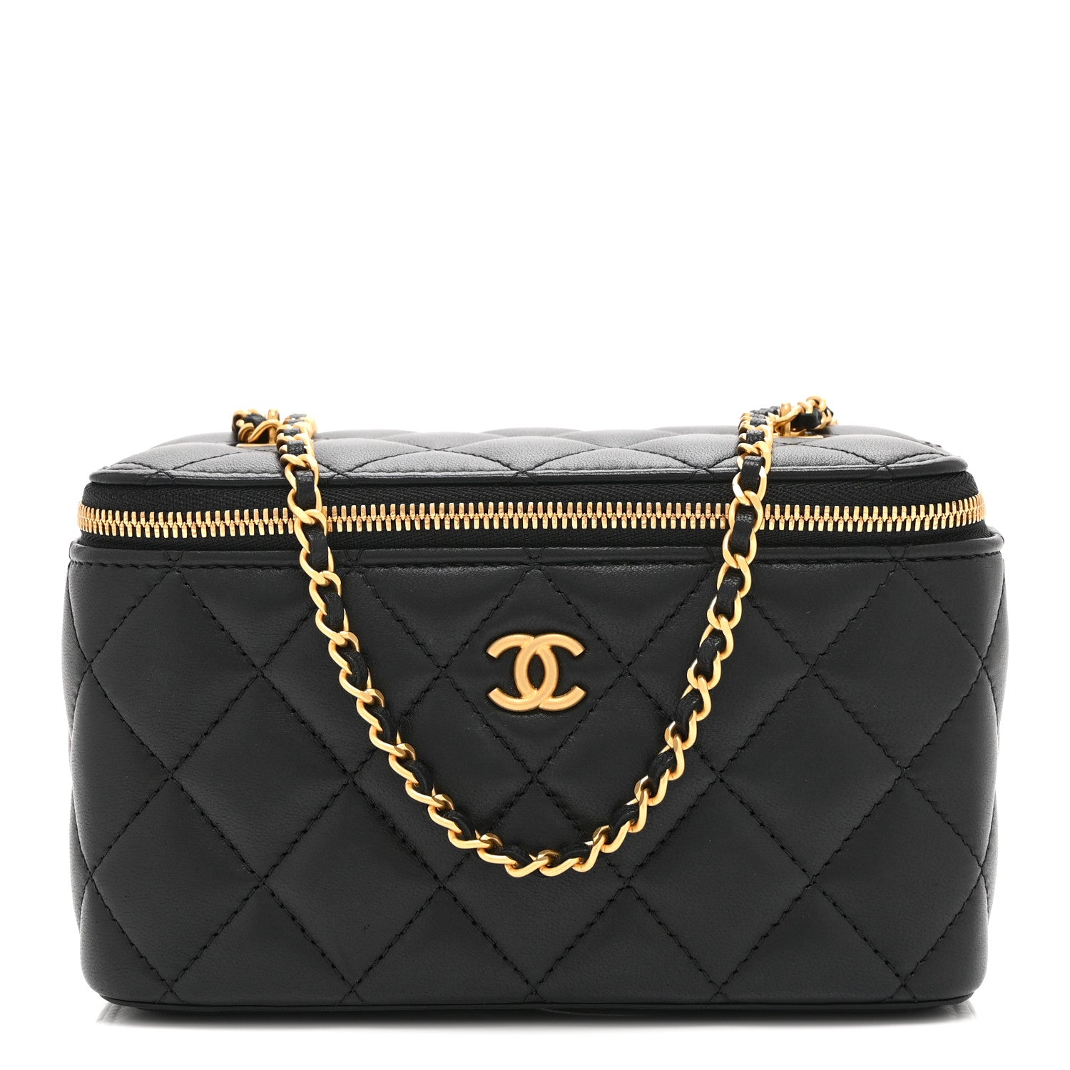 Chanel Lambskin Enamel Quilted Small Coco Hearts Vanity Case With Chain Black 1 of 11