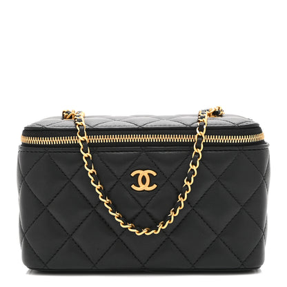 Chanel Lambskin Enamel Quilted Small Coco Hearts Vanity Case With Chain Black 1 of 11