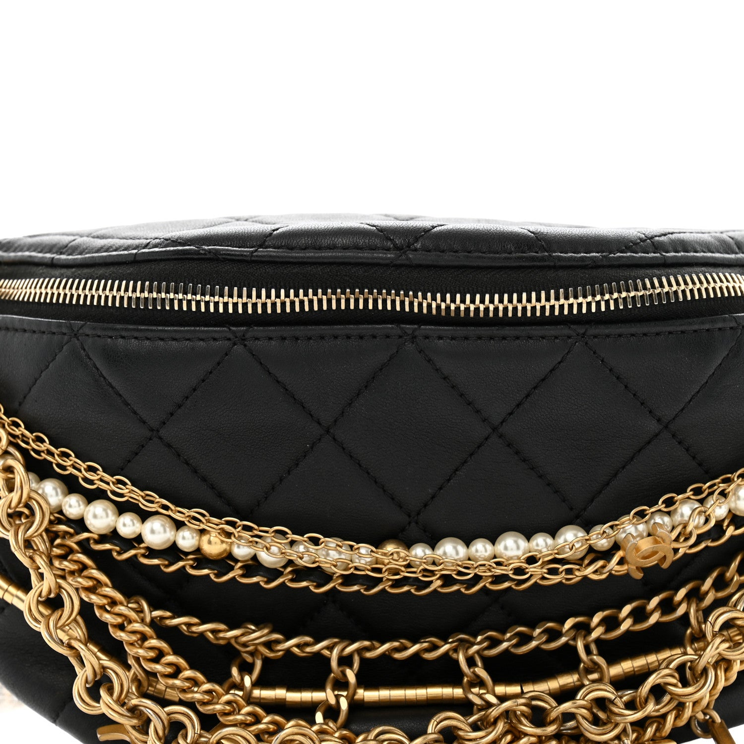 Chanel Lambskin Quilted All About Chains Waist Belt Bag Black 8 of 15