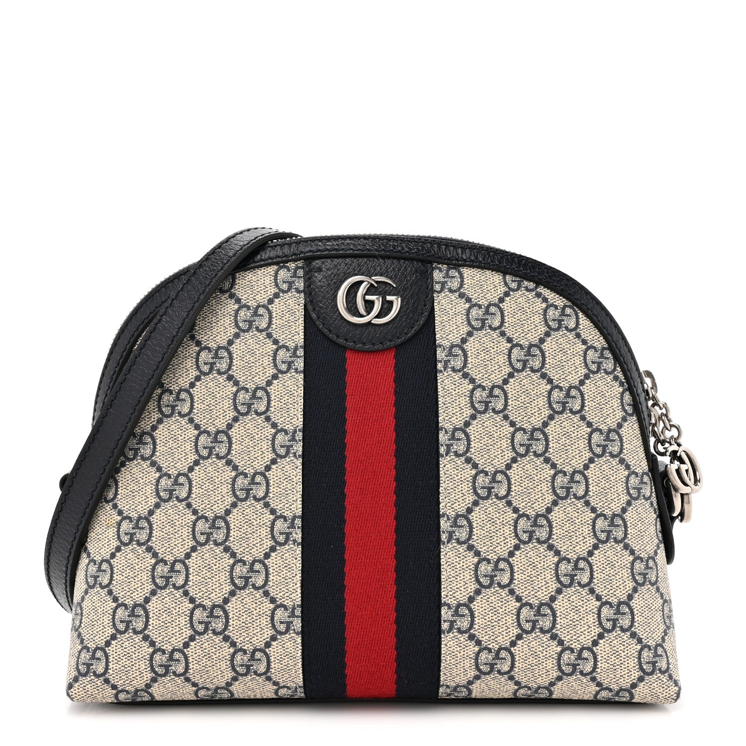 Gucci GG Supreme Monogram Textured Dollar Calfskin Web Small Ophidia Dome Shoulder Bag Beige Blue 1 of 12