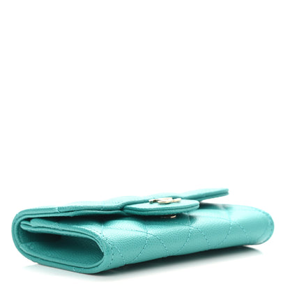 Chanel Caviar Quilted Flap Card Holder Wallet Turquoise 3 of 8