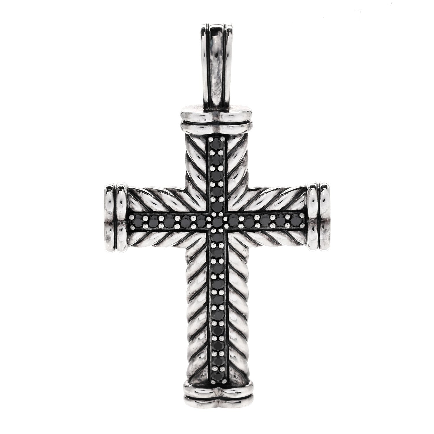 David Yurman Sterling Silver Pave Black Diamond 41.5mm Chevron Cross Pendant 1 of 5
