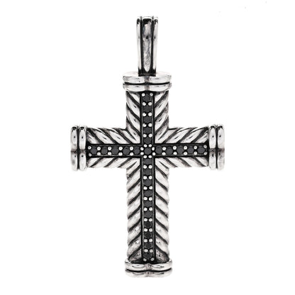 David Yurman Sterling Silver Pave Black Diamond 41.5mm Chevron Cross Pendant 1 of 5