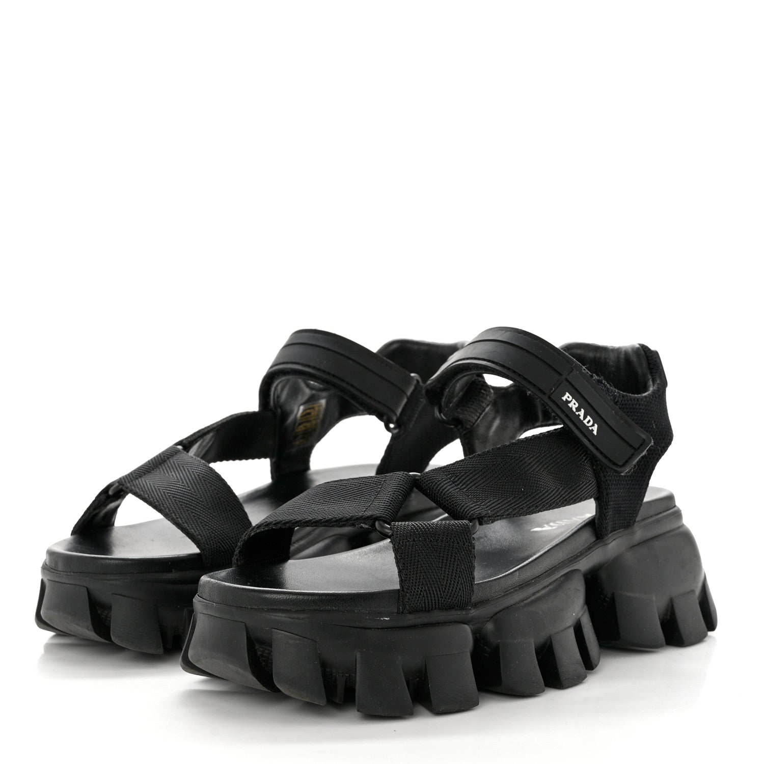 Prada Rubber Nylon Velcro Womens Cloudbust Thunder 50mm Sandals 37 Black 3 of 8