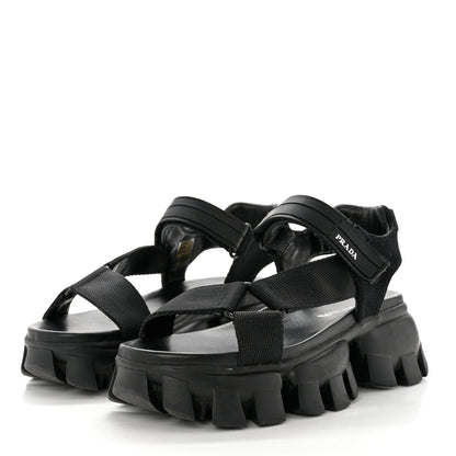 Prada Rubber Nylon Velcro Womens Cloudbust Thunder 50mm Sandals 37 Black 3 of 8