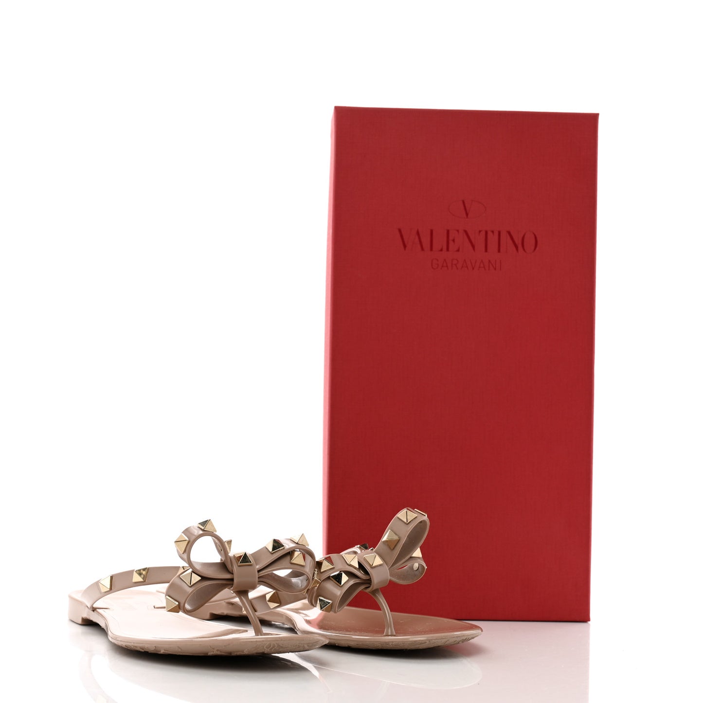 PVC Jelly Rockstud Bow Thong Sandals 39 Poudre