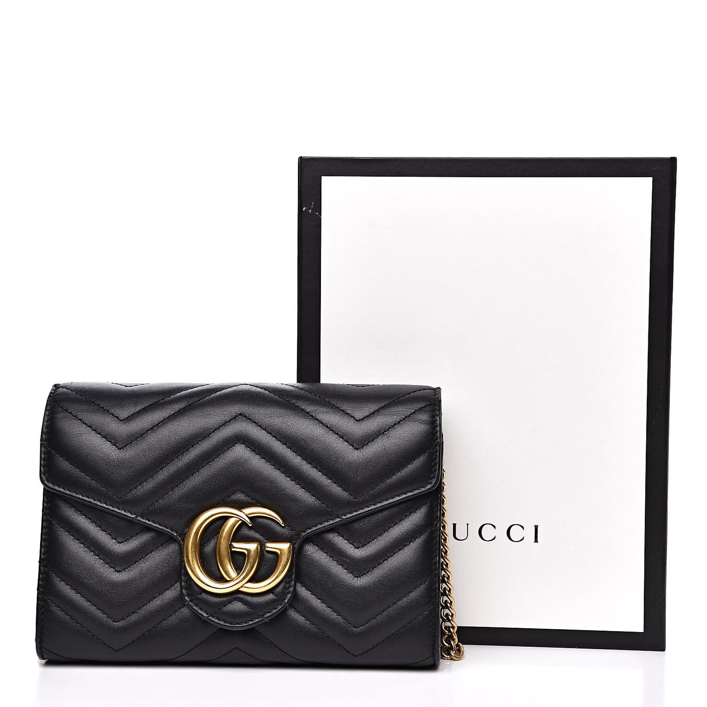 Calfskin Matelasse GG Marmont Chain Wallet Black