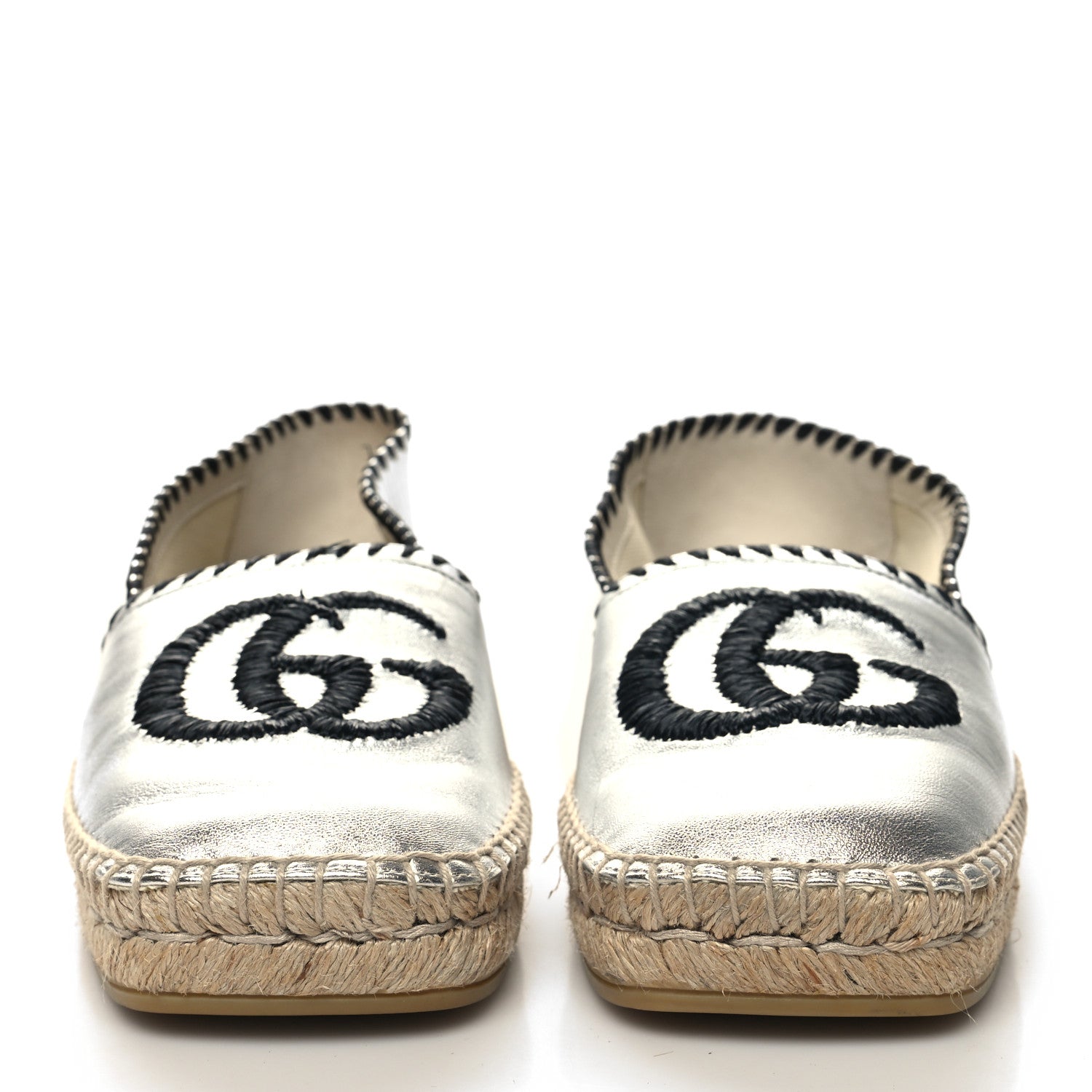 Gucci Metallic Nappa GG Marmont Espadrilles 37 Silver 2 of 10