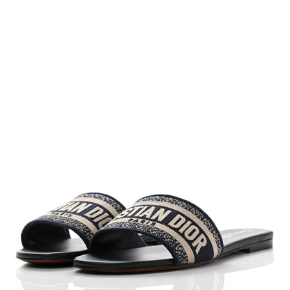 Christian Dior Canvas Embroidered Dway Mules Slide Sandals 37 Deep Blue 3 of 8