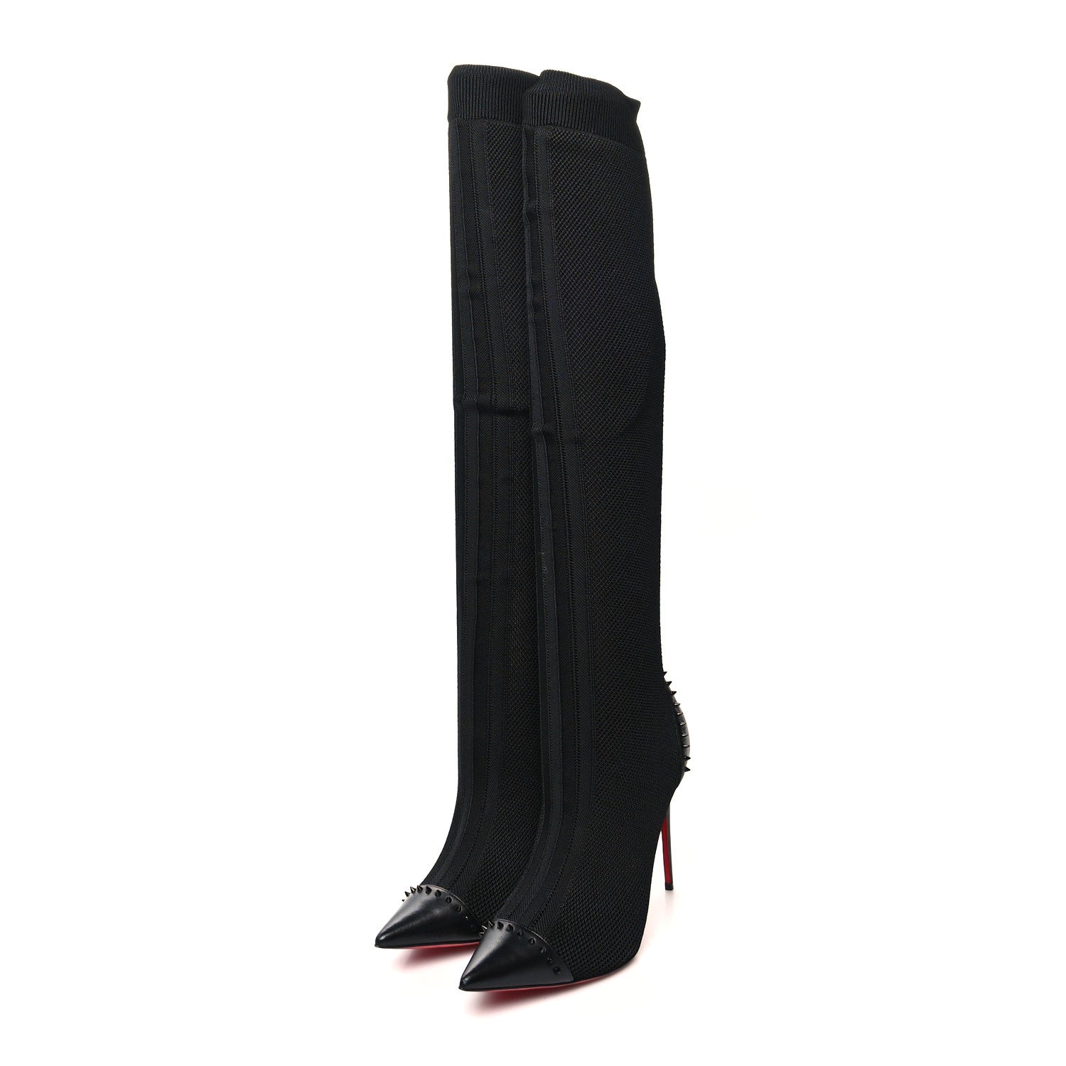 Christian Louboutin Shiny Nappa Maille Tricot Souricette 100 Over The Knee Boots 42 Black 3 of 7