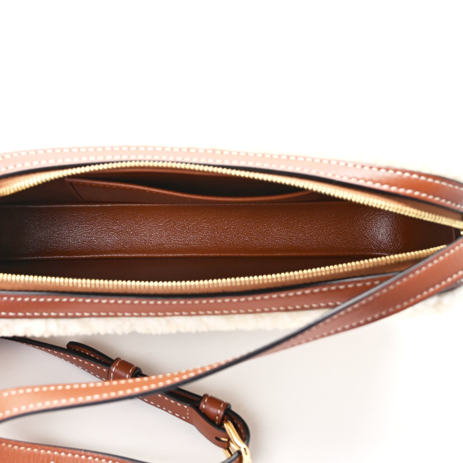 Celine Shearling Calfskin Cuir Triomphe Mini Camera Shoulder Bag Natural Tan 5 of 11